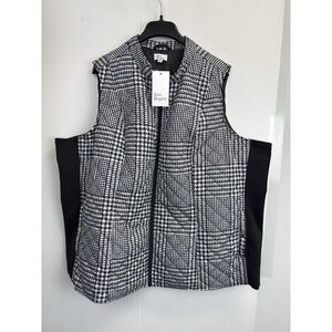 NEW Kim Rogers Women's 4X Puffer Vest Quilted Houndstooth Ribbed‎ Panels Black
